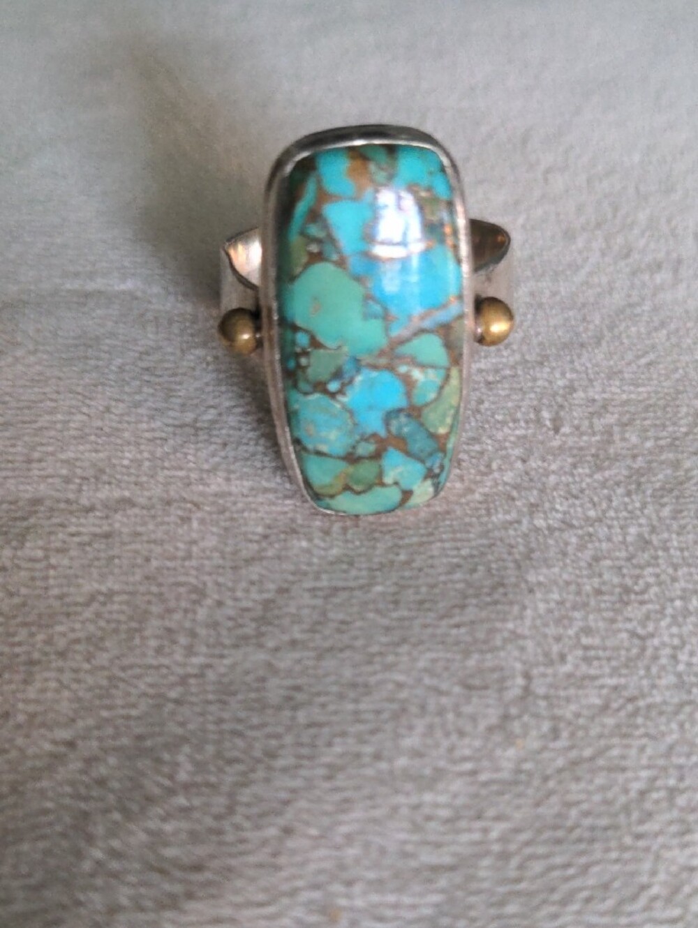 Sterling Silver Turquoise Statement Ring, Sz 9, Metallic Matrix, Vintage